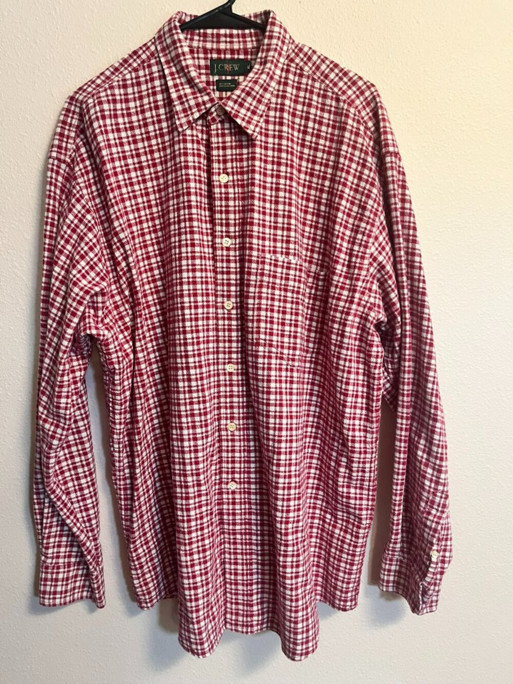 J. Crew Men's XL Red White Gingham Flannel Button Down Shirt Cotton Long Sleeve
